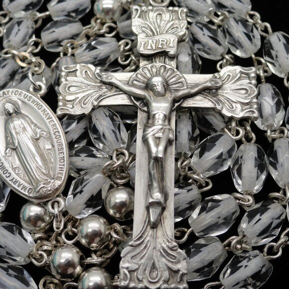 Sterling Silver and Crystal Beads 32 Grams 23" Rosary - Picture 1 of 8
